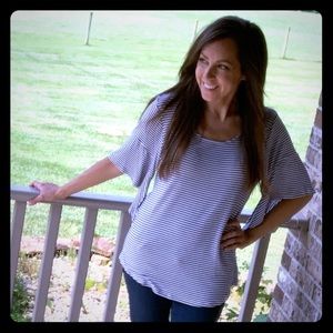 HANNAH Bell sleeve navy stripe top small